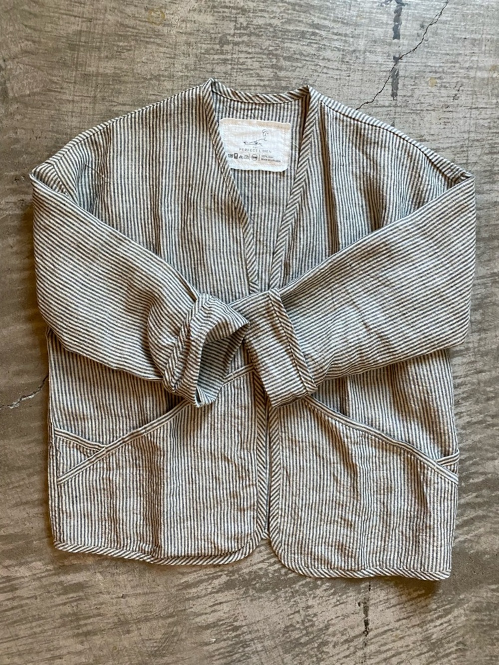 notPERFECTLINEN COPENHAGEN throw-on linen jacket Natural Stripe S/M New